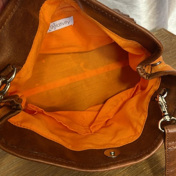 Relativity Linen Metallic Orange Shoulder Hand Bag - Picture 5 of 10